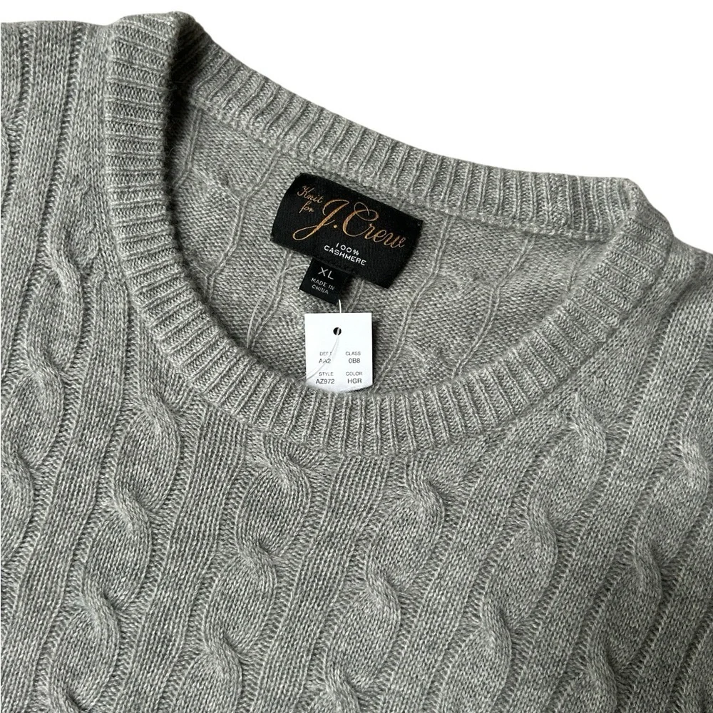 J. Crew Cashmere Lightweight Cable Knit Sweater in Heather Grey, Size XL